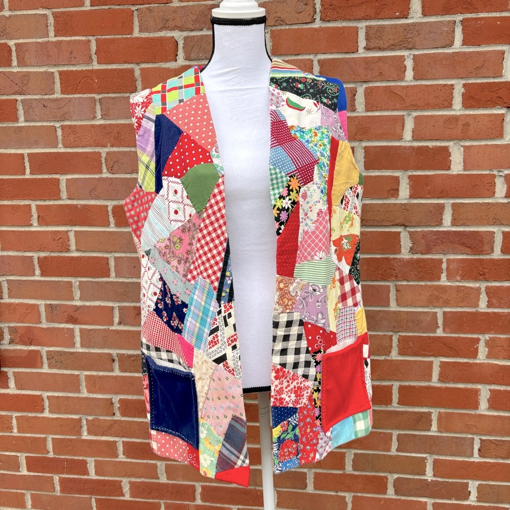 Handmade Vintage  Multilcolor Patchwork Quilt Vest Waistcoat Womens Large